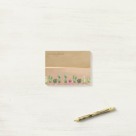 Elegant Chic Gold Stripe, Waterverf Cactus Post-it® Notes (Op bureau)