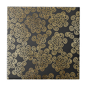 Elegant Chic Gold Swirls op Black Tegeltje
