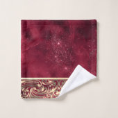 Elegant Chic Gold Swirls Sparkle Red Bad Handdoek (Wasdoekje)