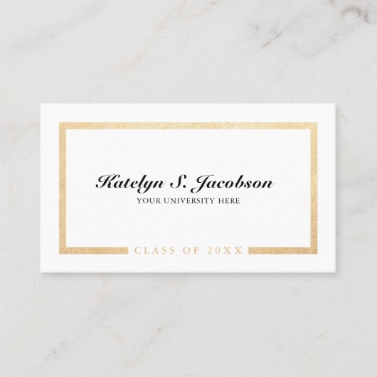 Elegant chic gold white afstuderen class van naam  contactkaartje (Voorkant)