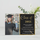 Elegant chic golden & black afstuderen-uitnodiging kaart (Staand voorkant)