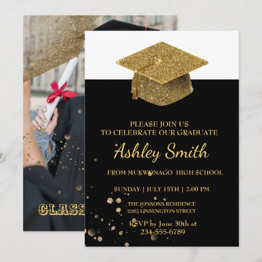 Élégant Chic Graduation Invitation (Devant / Derrière)