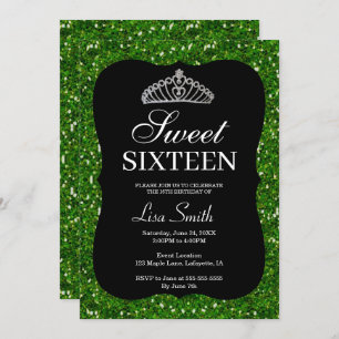 Elegant Chic Green Glitter Tiara Sweet 16 Kaart