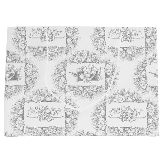 Elegant Chic Grey and White Engraved Floral Groot Cadeauzakje (Voorkant)