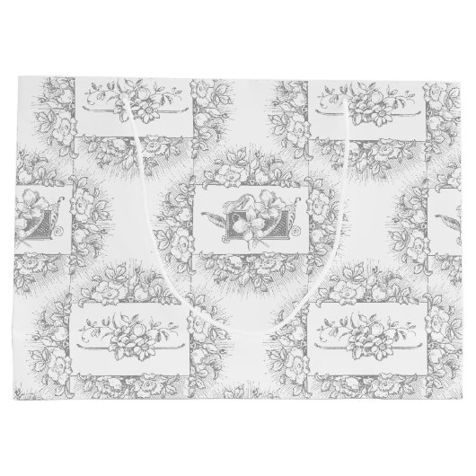 Elegant Chic Grey and White Engraved Floral Groot Cadeauzakje (Achterkant)