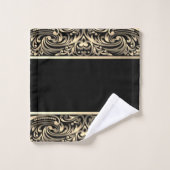 Élégant Chic Luxueux Tourbillons Noir Or Monogramm (Gant de toilette)