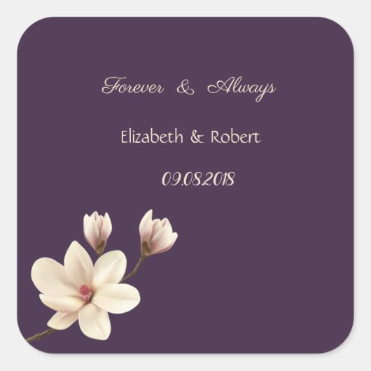 Elegant Chic Magnolia Wedding Vierkante Sticker (Voorkant)