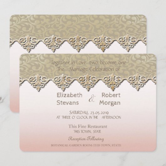 Elegant Chic Mariage damassé Invitation (Devant / Derrière)