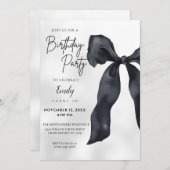 Elegant Chic Modern Black Bow Birthday Invitation (Devant / Derrière)