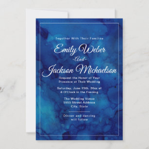Elegant Chic Modern Navy Blue Waterverf Wedding Kaart