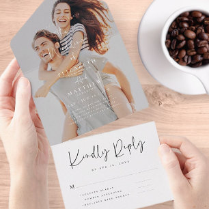 Elegant Chic Modern Simple Photo Wedding All In One Uitnodiging