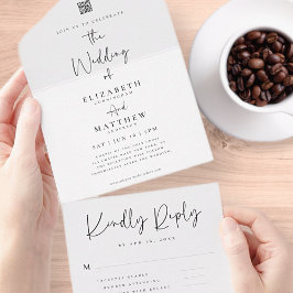 Elegant chic Modern Simple QR Code Weddenschap All In One Uitnodiging