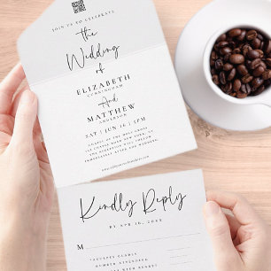 Elegant chic Modern Simple QR Code Weddenschap All In One Uitnodiging