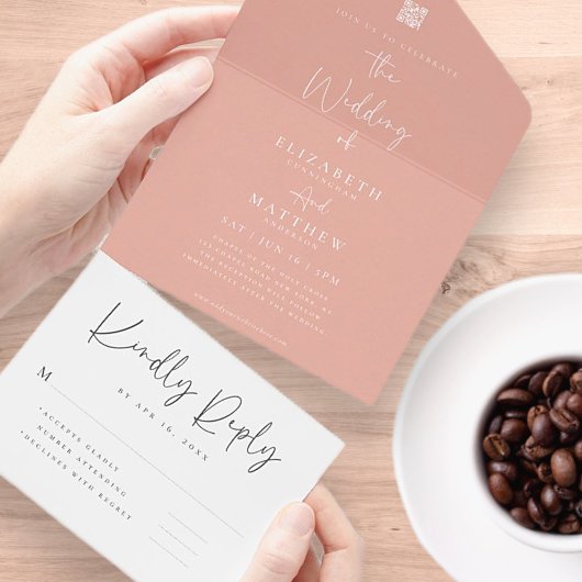 Elegant chic Modern Simple QR Code Weddenschap All In One Uitnodiging