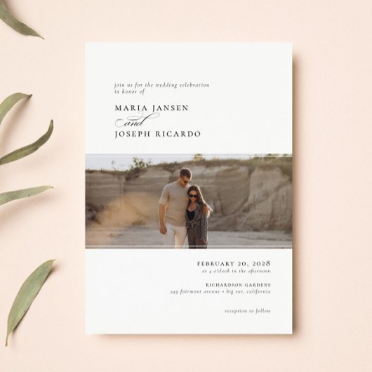 Elegant Chic Modern White Photo Wedding Kaart