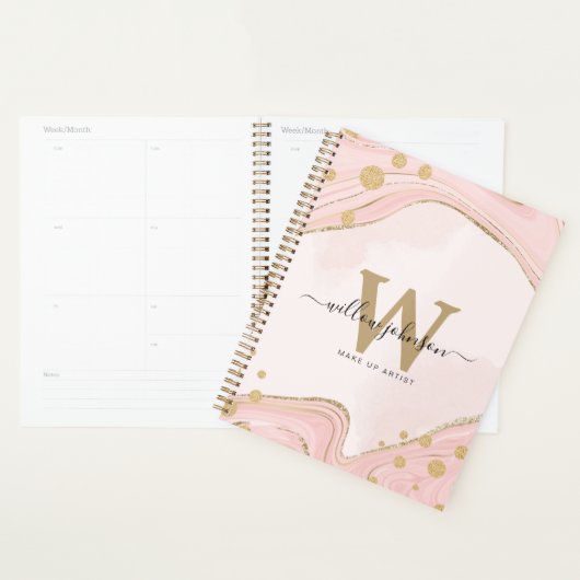 Elegant Chic Monogram roze Glitter Marmer Planner (Display)