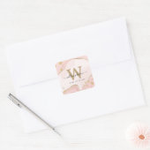 Elegant Chic Monogram roze Glitter Marmer Vierkante Sticker (Envelop)
