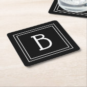 Elegant Chic Monogrammed Black & White Initiaal Vierkante Kartonnen Onderzetter (Schuin)
