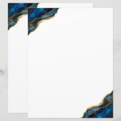 Elégant Chic Navy Blue Gold Agate Papier à lettres (Devant / Derrière)
