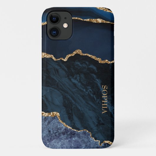 Elegant Chic Navy Blue Gold Marble Agate Custom Case-Mate iPhone Case (Achterkant)