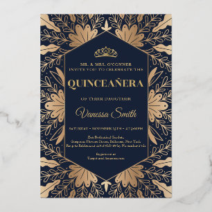Elegant chic navy en echte gouden folie quinceaner uitnodiging