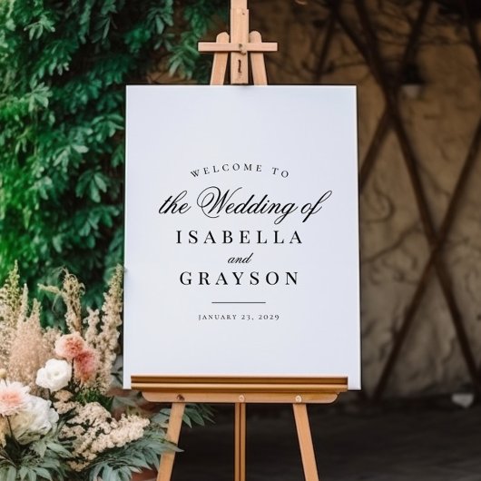 Elégant Chic noir blanc Mariage Affiche de bienven