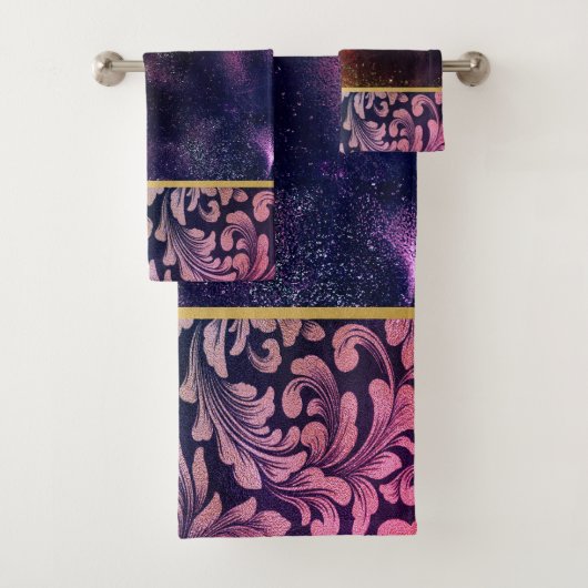 Elegant Chic Old Gold Swirls Lines Galaxy Bad Handdoek (Insitu)