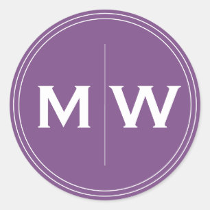 Elegant Chic Paars Circle Two Monogram Initiaal Ronde Sticker