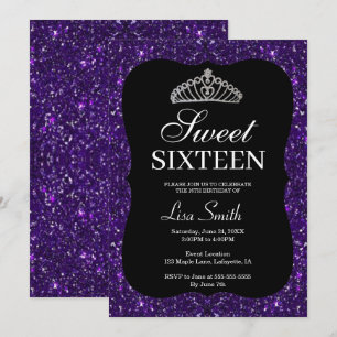 Elegant Chic Paars Glitter Tiara Sweet 16 Kaart