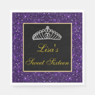 Elegant Chic Paars Glitter Tiara Sweet 16 Servet