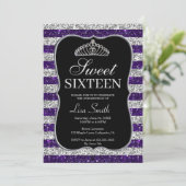 Elegant Chic Paars Silver Glitter Tiara Sweet 16 Kaart (Staand voorkant)