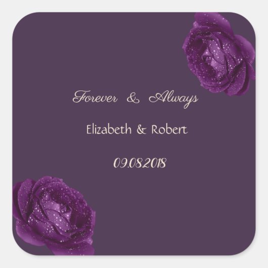 Elegant Chic Paarse Rozen Wedding Vierkante Sticker (Voorkant)