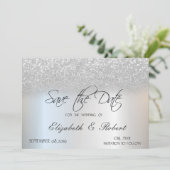 Élégant Chic Pailleté Argent Bokeh Save The Date (Debout devant)