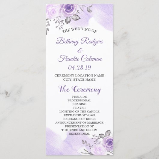 Elegant Chic Pastel Purple Flowers Wedding Program Programma (Voorkant)