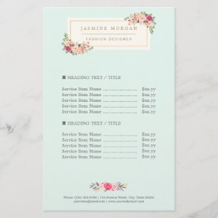 Elegant Chic Pastel Waterverf Floral Price Flyer