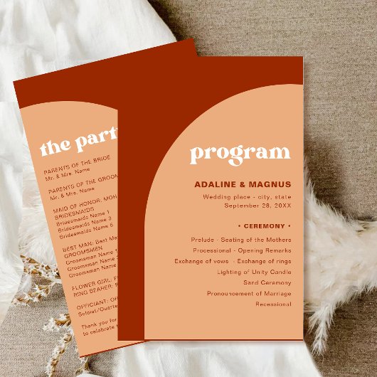 Élégant Chic Pêche Programme de Mariage en Terre C