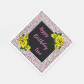 Elegant Chic Pink Glitter Yellow Roses Birthday Servet (Hoek)