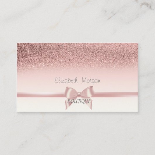 Elegant Chic Pink Ribbon Bow, Glitter Bokeh Visitekaartje (Voorkant)