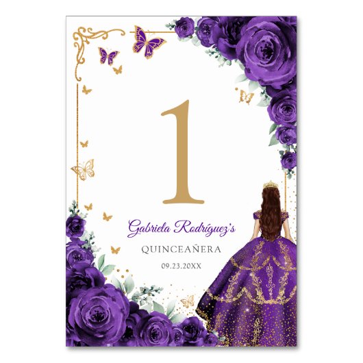 Elegant Chic Purple Roses Gold Quinceanera Kaart (Voorkant)