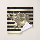 Élégant Chic Rayures Dorées Éléphant (Gant de toilette)