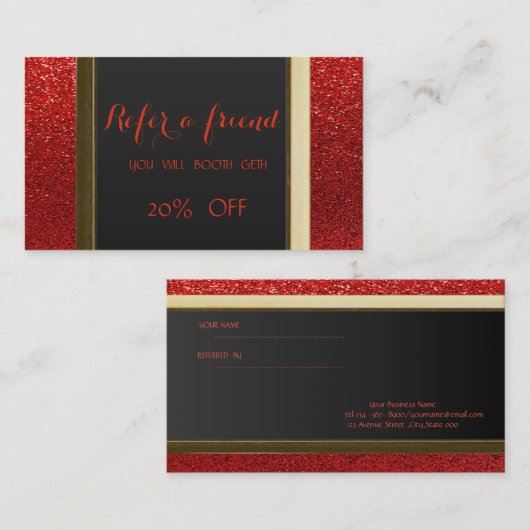 Elégant Chic Red Glittery Carte de référence (Devant / Derrière)