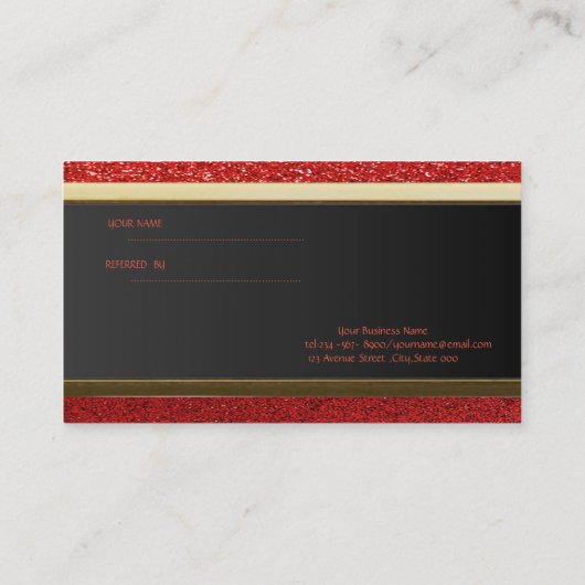 Elégant Chic Red Glittery Carte de référence (Dos)