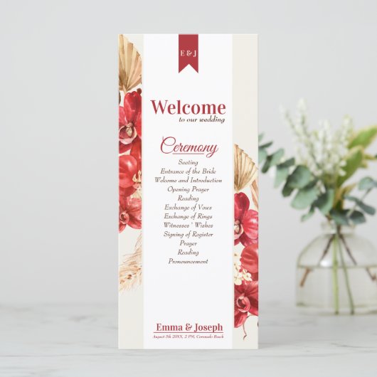 Elegant chic red orchid herfst custom Weddenschap Programma (Staand voorkant)