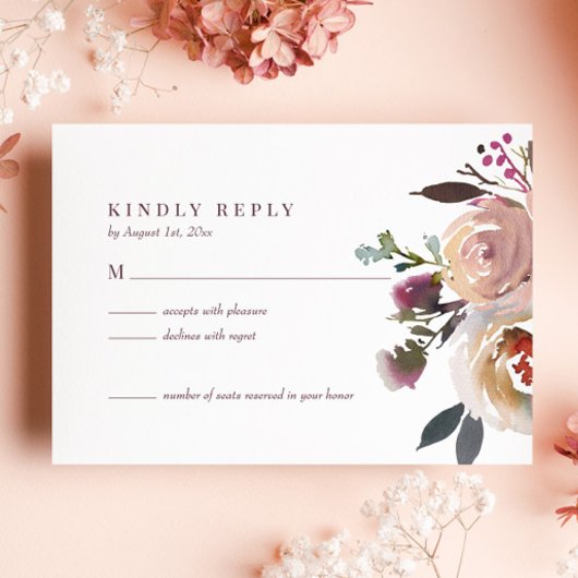 Elégant Chic Romantique Rose mariage carte RSVP