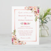 Elegant Chic Roos Gold Floral Wedding Invitation Kaart (Staand voorkant)