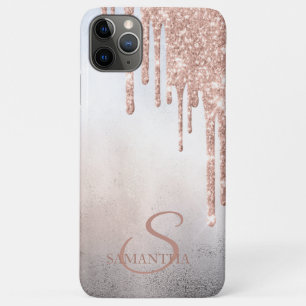 Elegant Chic Roos Gold Glitter Drivers Monogram iPhone 11 Pro Max Hoesje