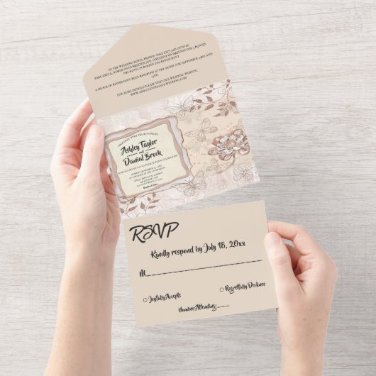 Elegant Chic Roos Gold Glitter Glam Modern Weddens All In One Uitnodiging (Afscheurbaar)