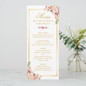 Elégant Chic Rose Floral Gold Frame Menu Mariage (Debout devant)