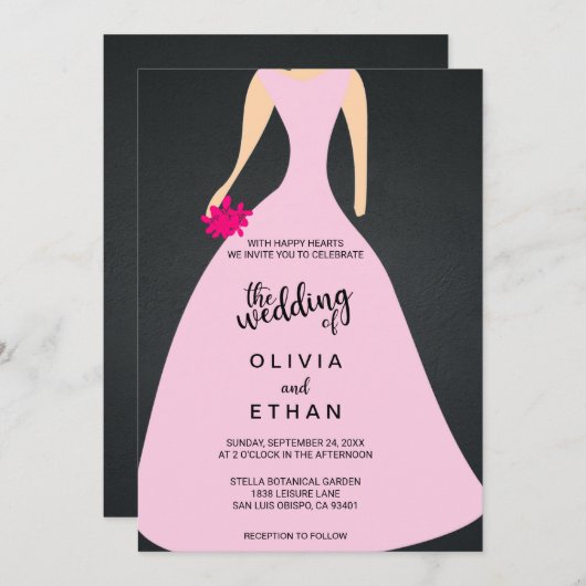 Elégant chic rose robe de mariée Faire-part de mar (Devant / Derrière)