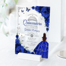 Elegant Chic Royal Blue Roses Silver Quinceanera 